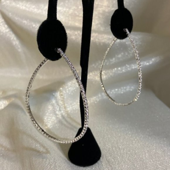 💖Rhinestone Teardrop Hoop Earrings, 2-1/2 inches /E88 - Picture 2 of 3